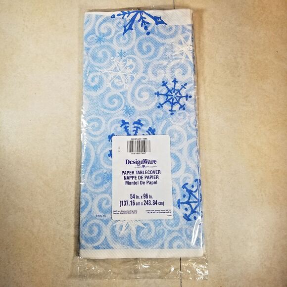Table Cover Vintage Sealed Christmas Snowflake Swirl 54" x 96" Crepe Paper - Picture 1 of 6
